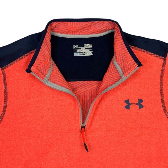 Under Armour 1/4 Zip Fleece Mens M Salmon Orange Coldgear Infrared Pullover - Picture 2 of 12